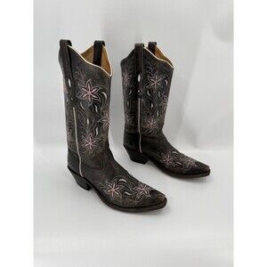 Jama Old West LF1593 Womens Black Leather Slip On Cowboy Western Boots